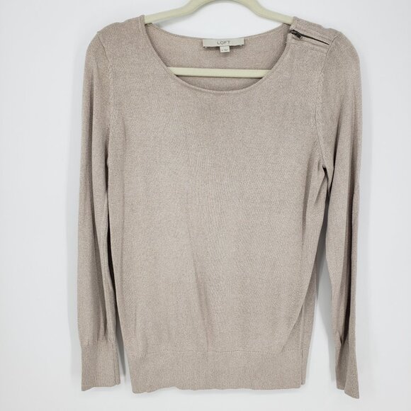 3/$25 LOFT Metallic Pullover Sweater M Womens Gold Tan - Picture 1 of 9